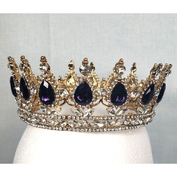 Signed K & K Luxury Retro Purple Crystal Bridal Crown Baroque Rhinestone Tiaras main image 16
